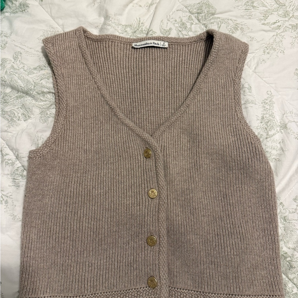Abercrombie & Fitch Taupe Ribbed Button-Front Sweater Vest